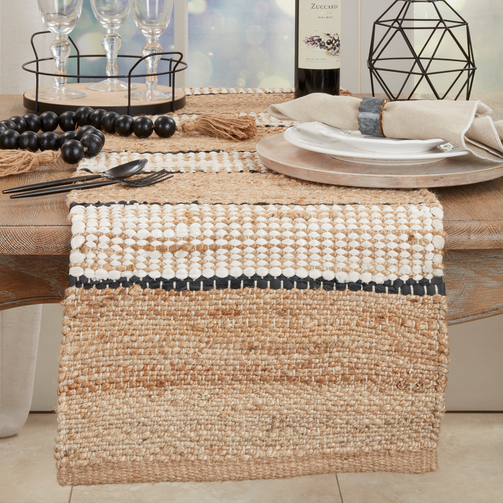 874 - Natural Jute Stripe 16"x72" Table Runner