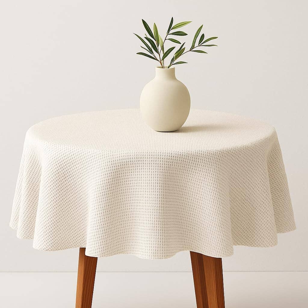 Ivory Waffle Weave Round Tablecloth