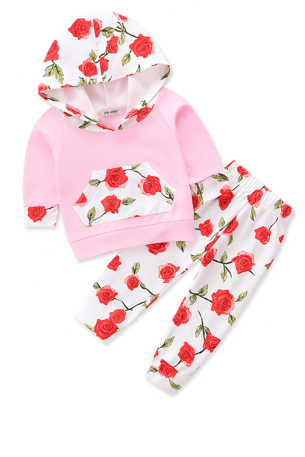 Pink Floral Print Baby Hooded Sweatshirt and Pants