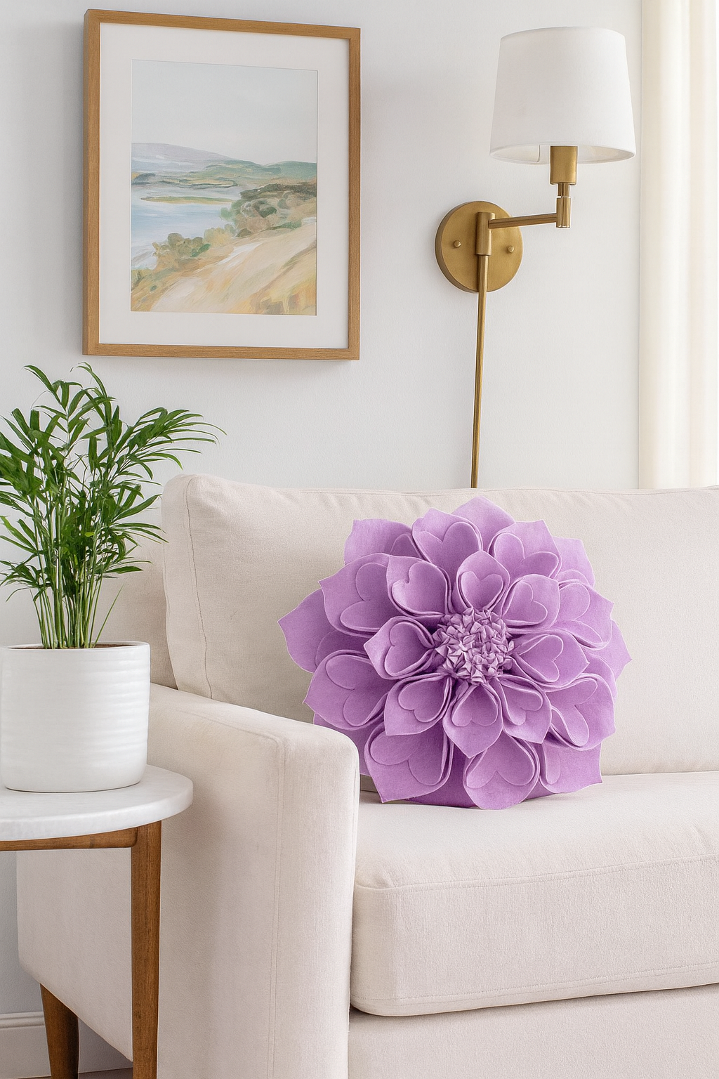 Lilac 3D Heart-Shaped Petal Flower Throw Pillow