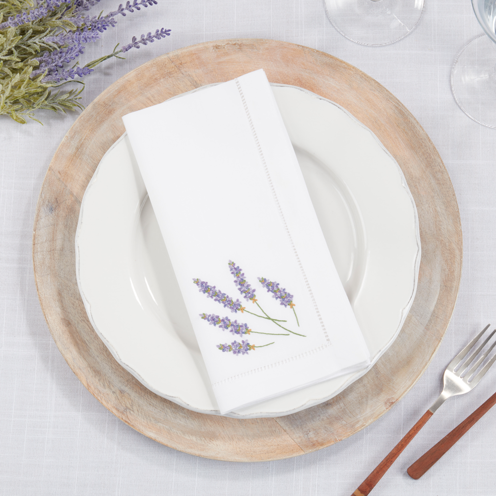 Embroidered Lavender 20" Cotton Cloth Napkin