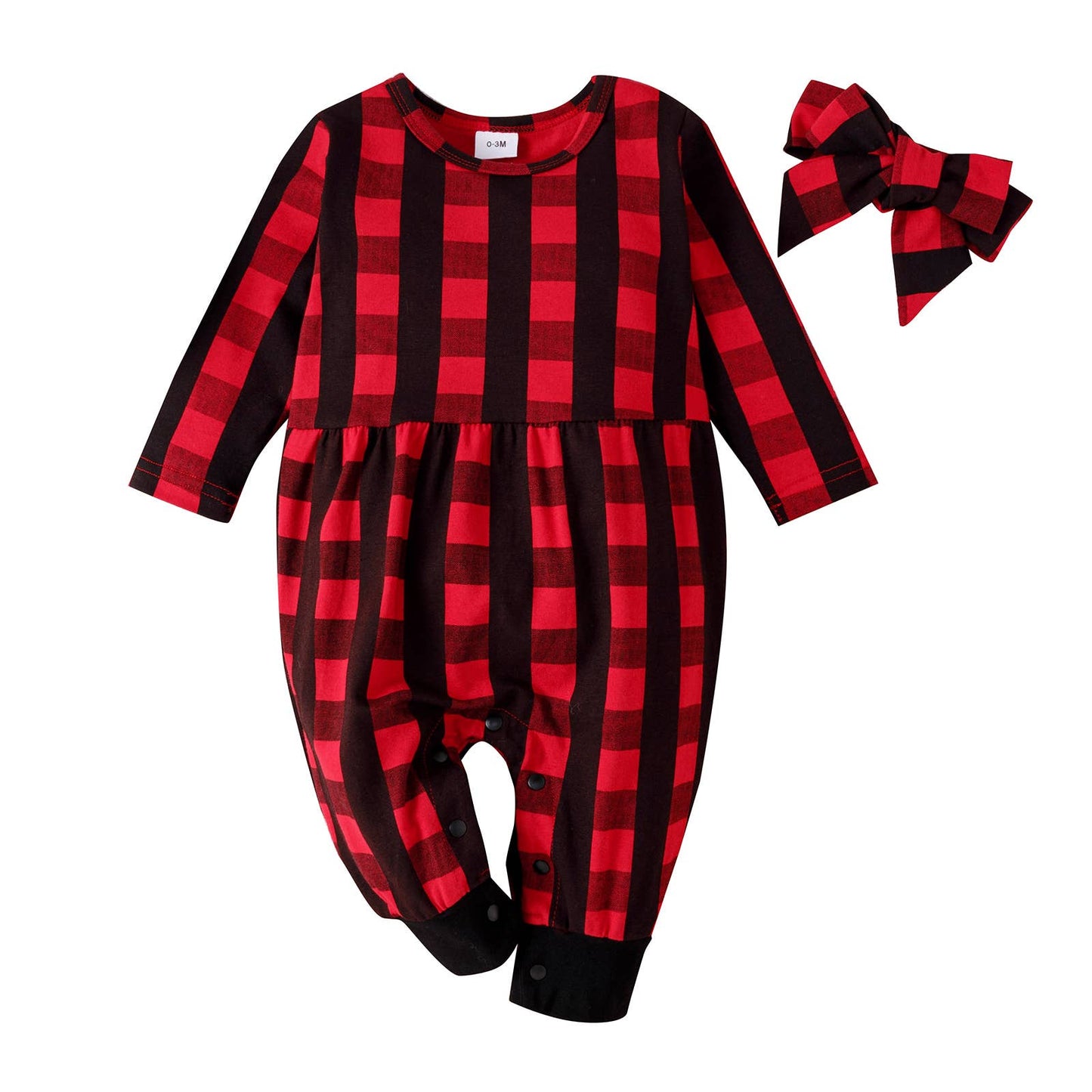 Red & Black Plaid Baby Romper & Headband