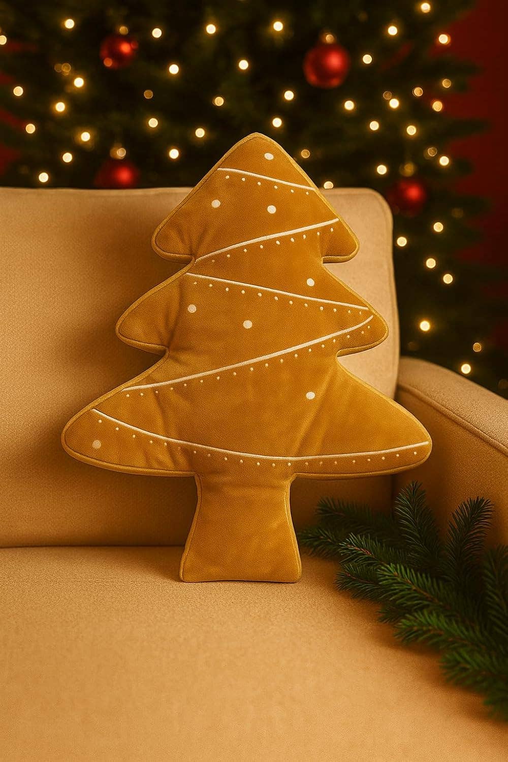 Gold Velvet Christmas Tree Filled Throw Pillow - 16"x22"