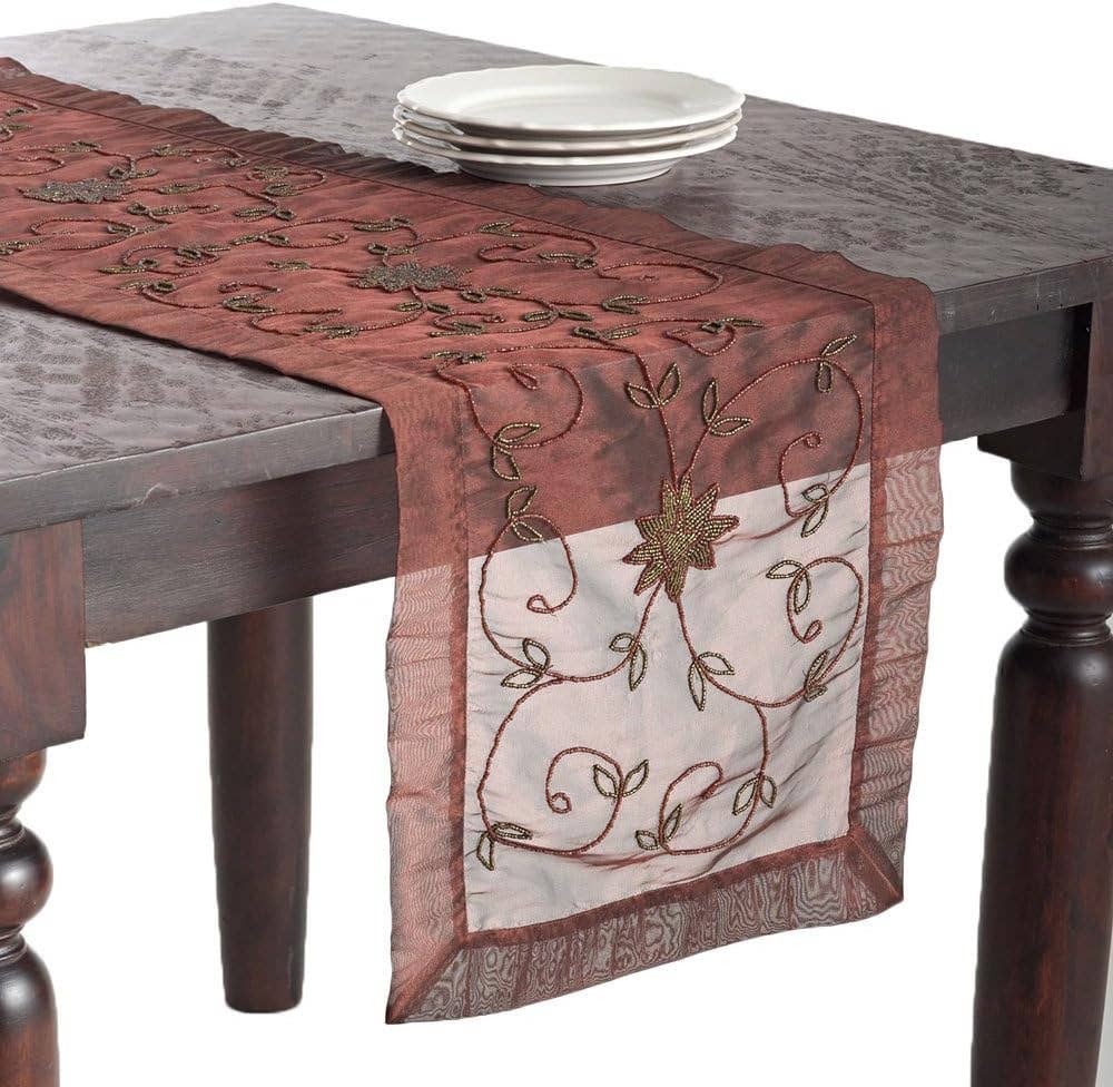 Copper Beaded Flower 16"x72" Table Runner