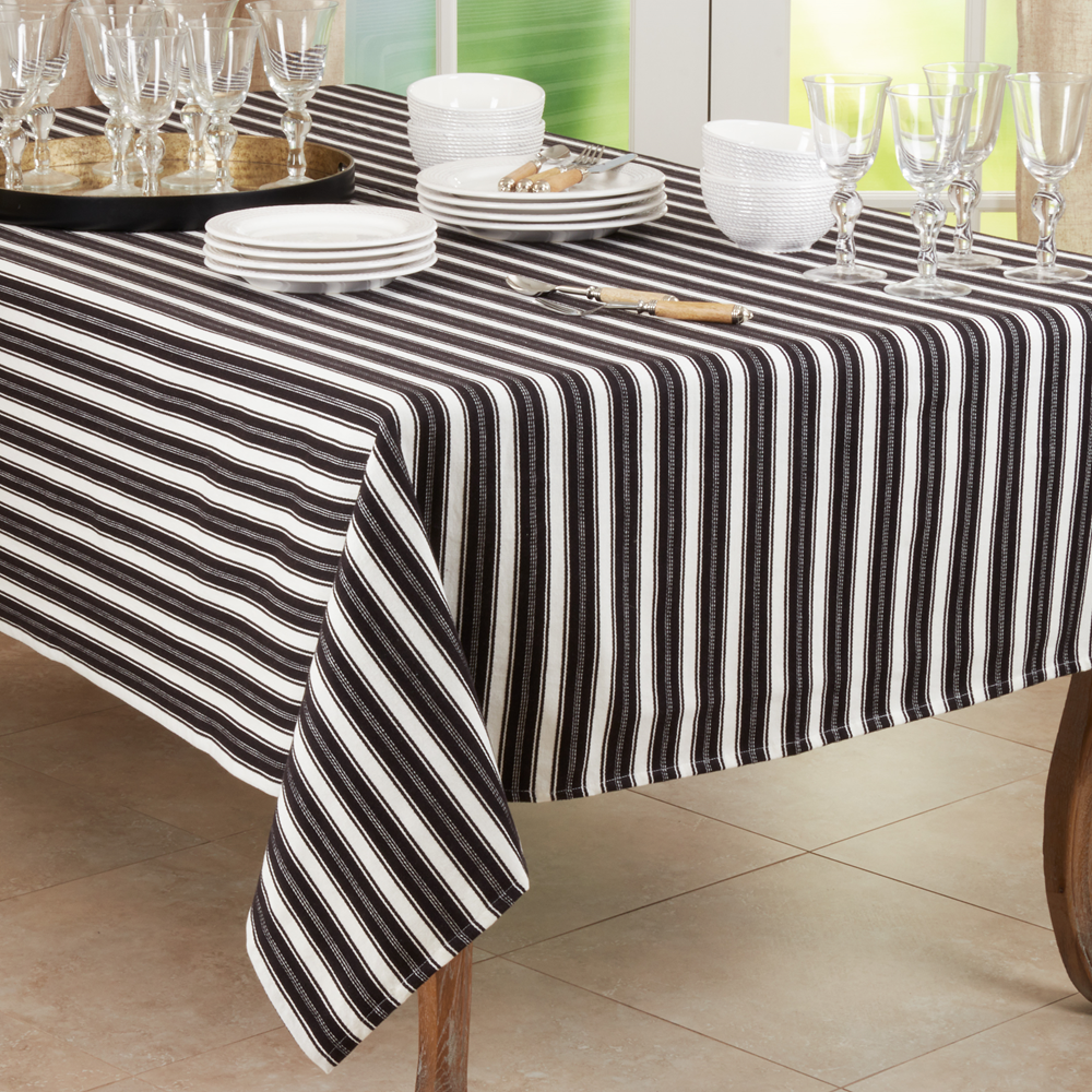 306 - Black-White Striped Cotton Tablecloth