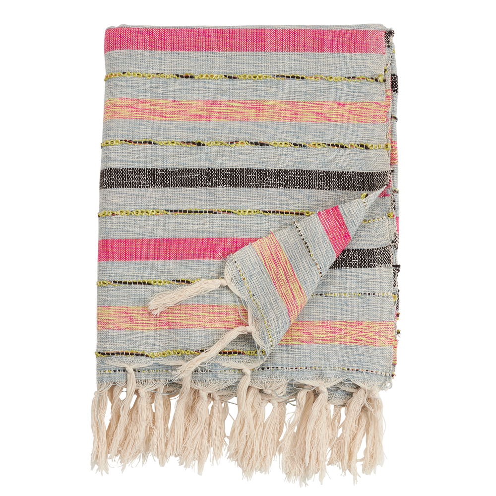 Multicolor Stripe Cotton Blend 50"X60" Throw Blanket