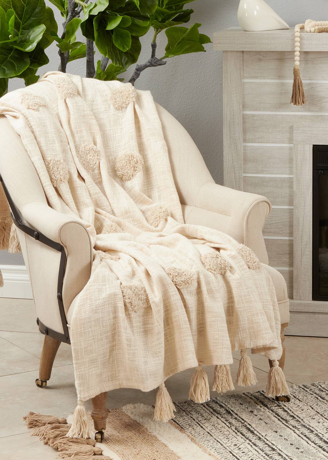 Boho Tufted Dot 50x60 Inch Cotton Throw Blanket with Tassel