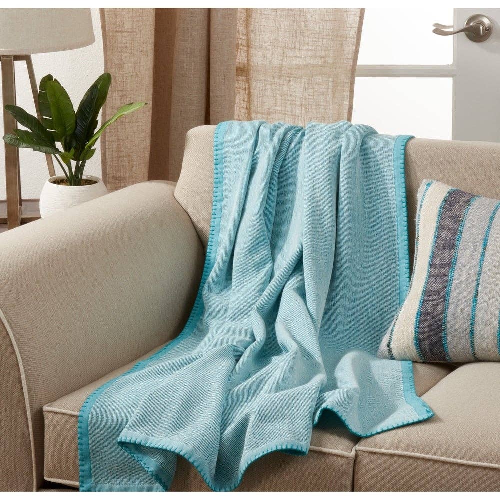 Aqua Whipstitch Cotton 50x60 Throw Blanket