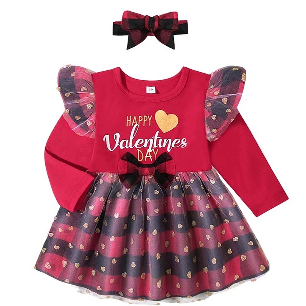 Happy Valentine's Day Girl Red Dress and Headband