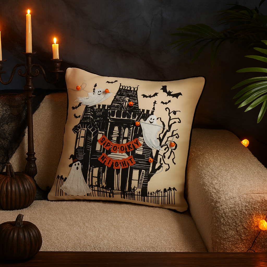 2462 - Spooky Night Haunted House 18" Throw Pillow
