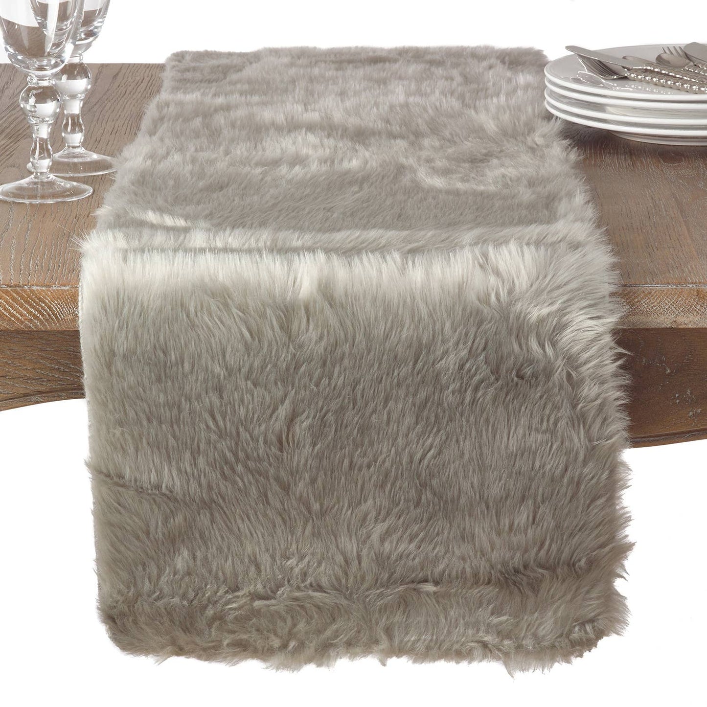 197 - Grey Elegant Faux Fur Table Runner