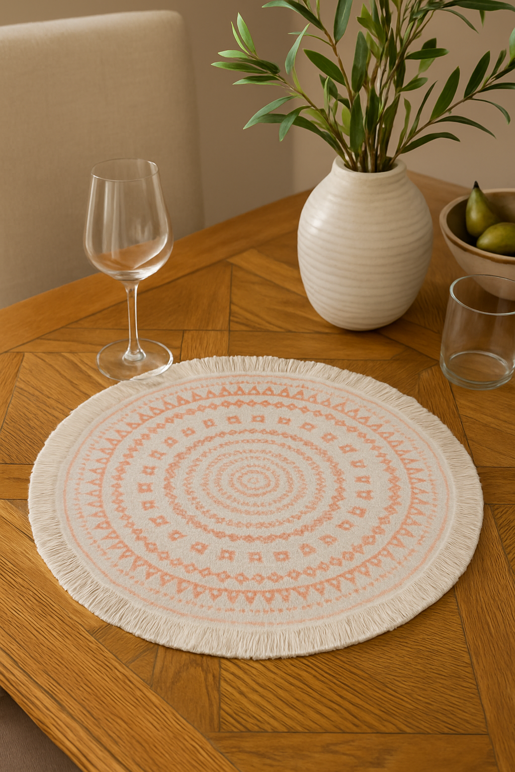 Boho Fringed 13-Inch Round Cotton - Pink
