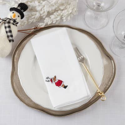 Embroidered Reindeer White 20" Dinner Napkin