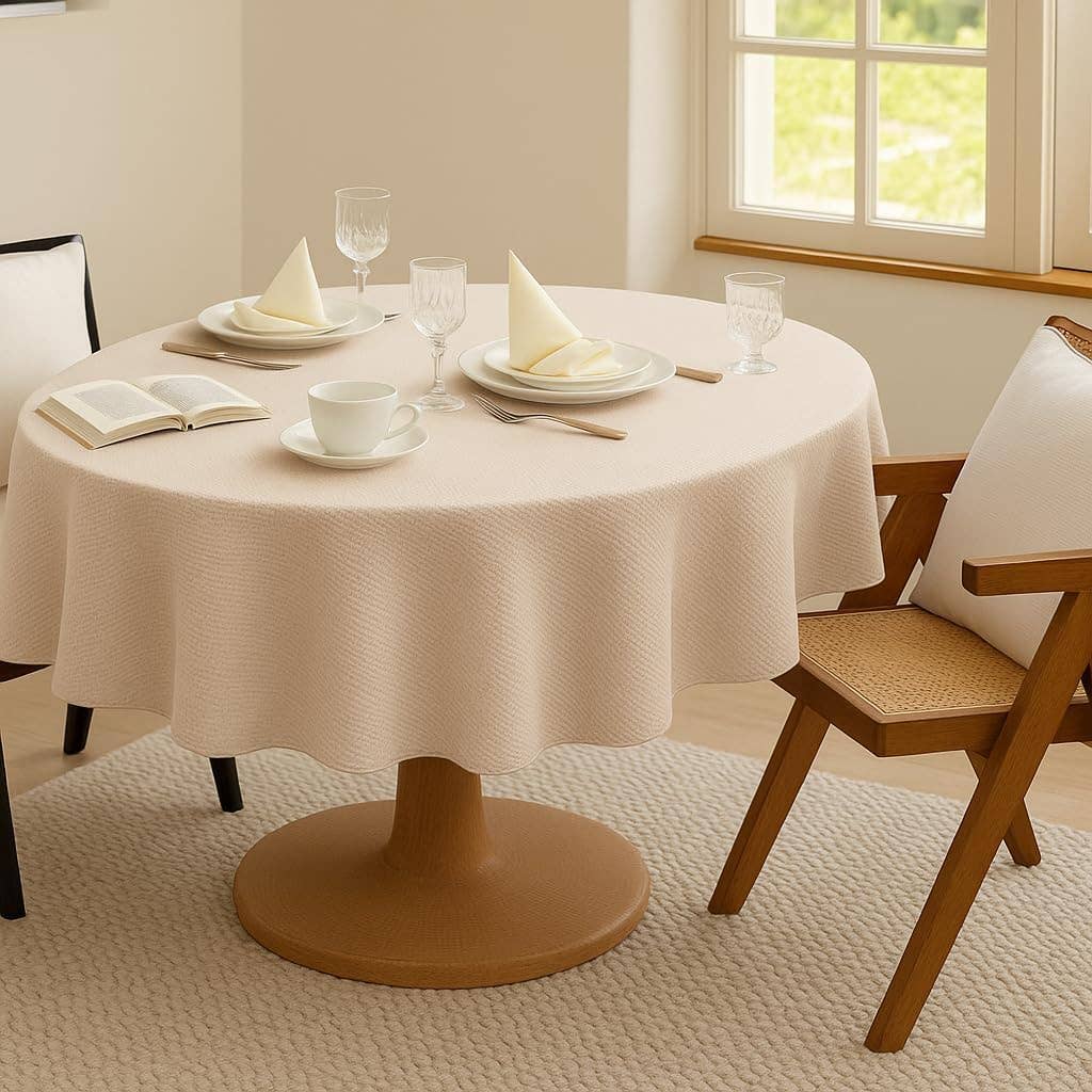 Natural Waffle Weave Round Tablecloth