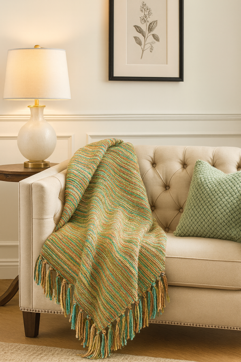TH103 - Tri-Tone Green Stripe Woven 50"X60" Throw Blanket