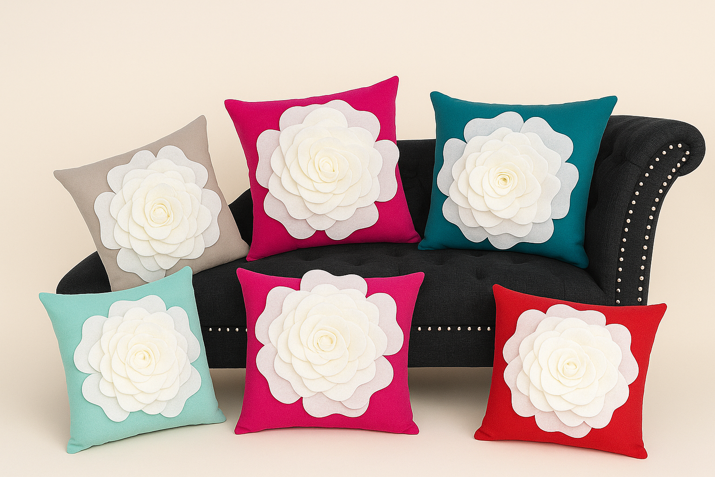 3D Rose Flower Handmade 17" Decorative Throw Pillow