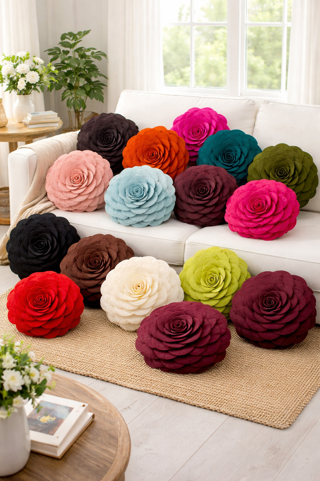 3D Rose Flower Petal Throw Pillow with Inserts