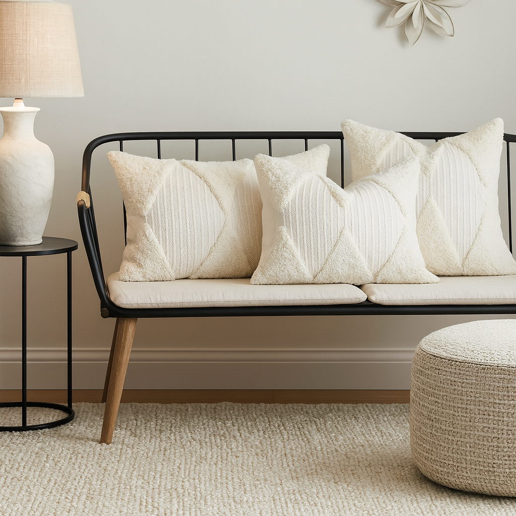 White Tufted Geometric Throw Pillow