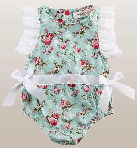 Cotton Lace Flower Ribbon Baby Romper