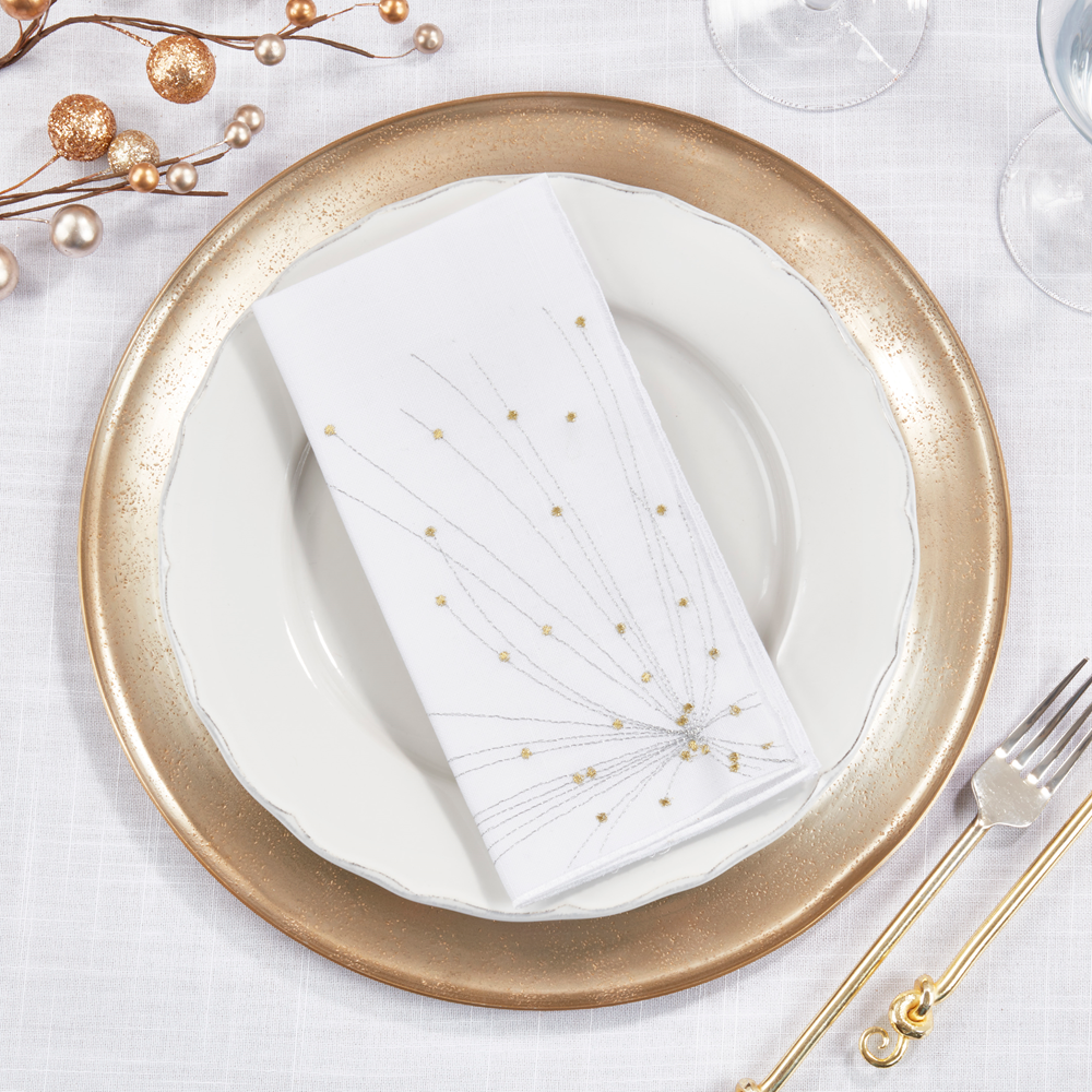 1039 - Gold Firework White 20" Cloth Napkin