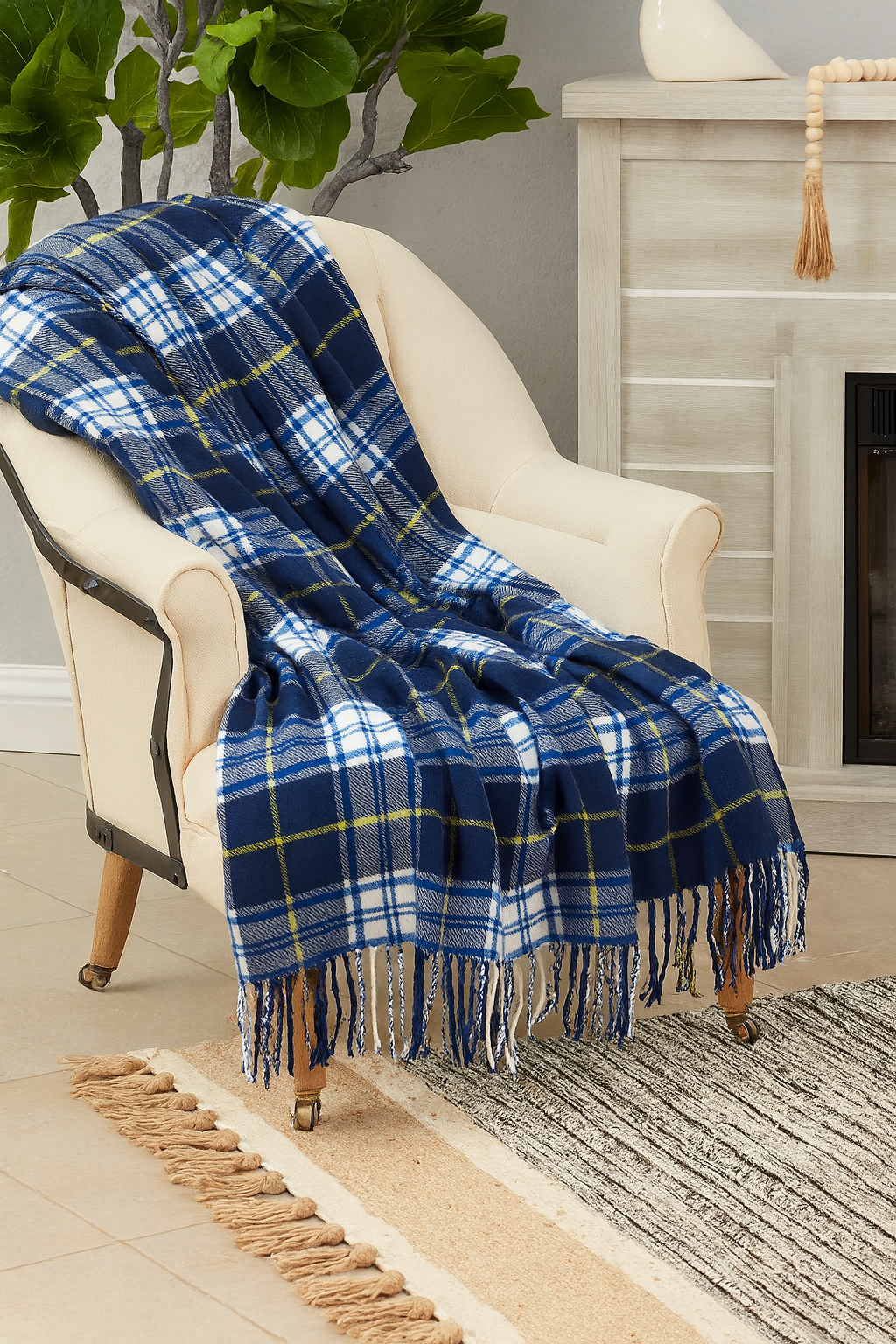 Navy Tartan Plaid Cozy Festive 50X60 Inch Throw Blanket