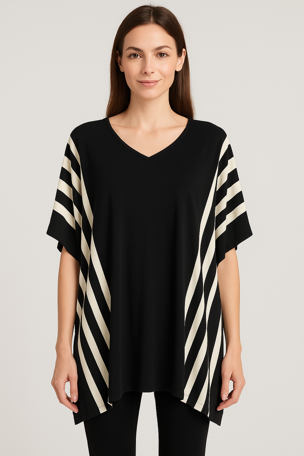 Black White Striped Knit Sweater Poncho