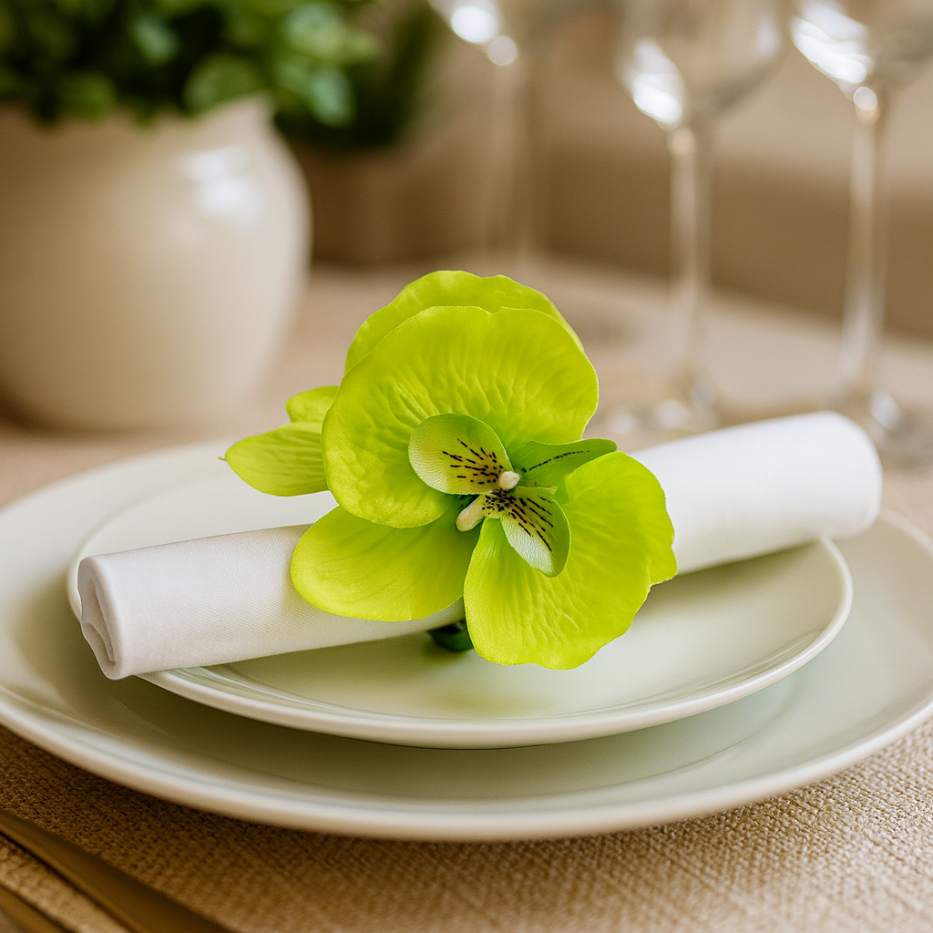 Green Handmade Moth Orchid Flower Napkin Ring