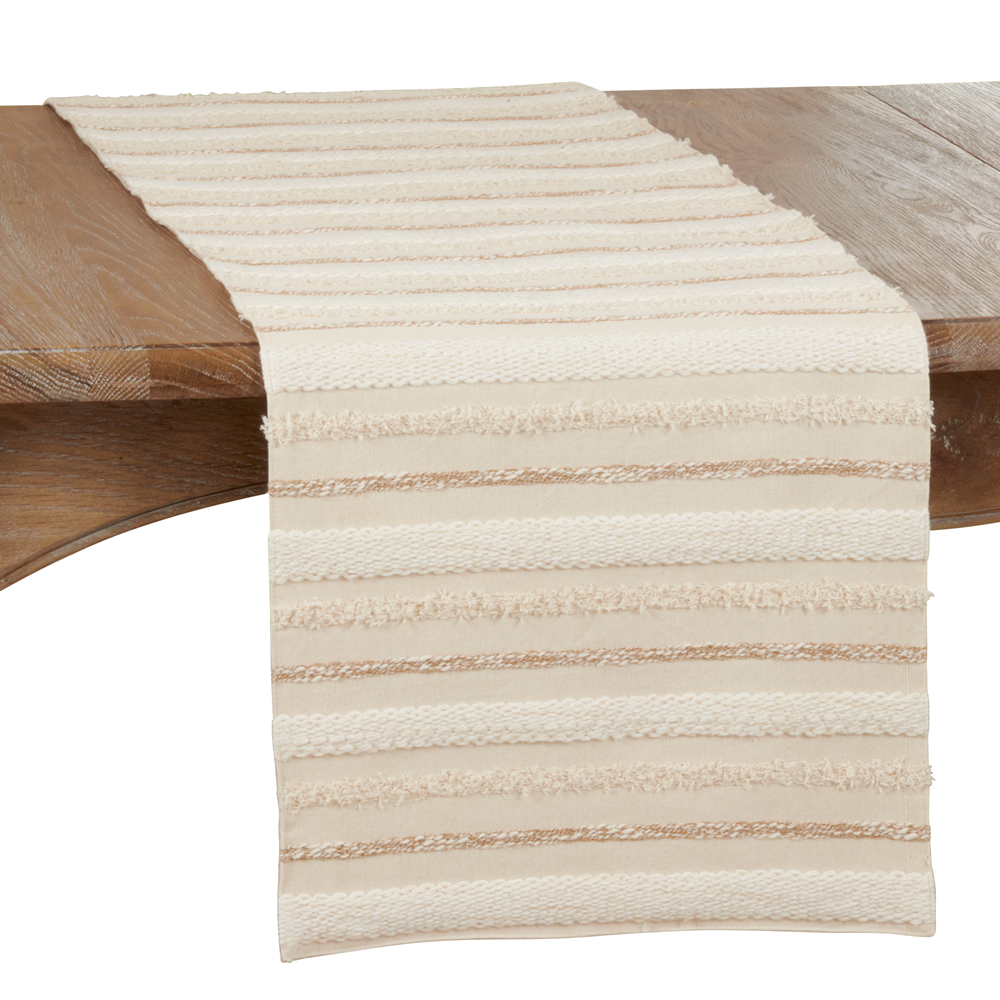7932 - Natural Woven Stripe Cotton 16"X72" Table Runner