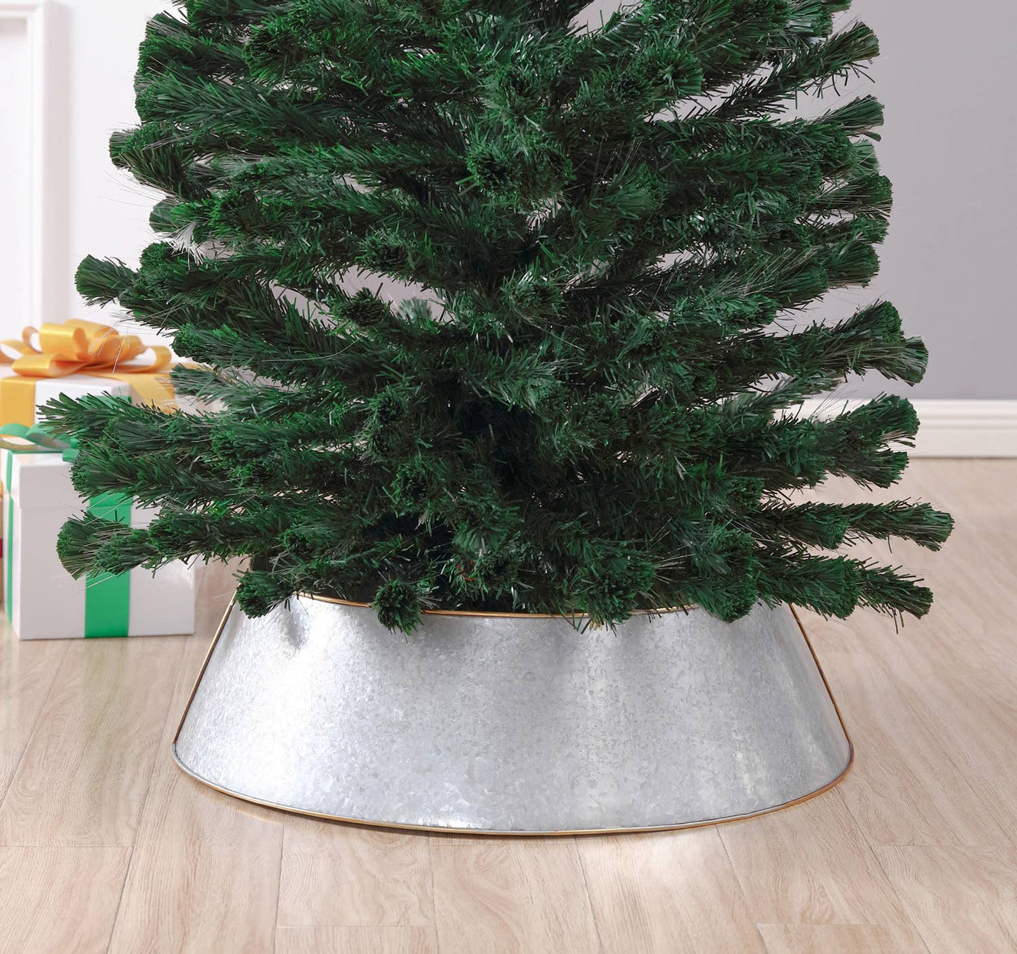 Gold Rim Galvanized Metal Grey Christmas Tree Ring