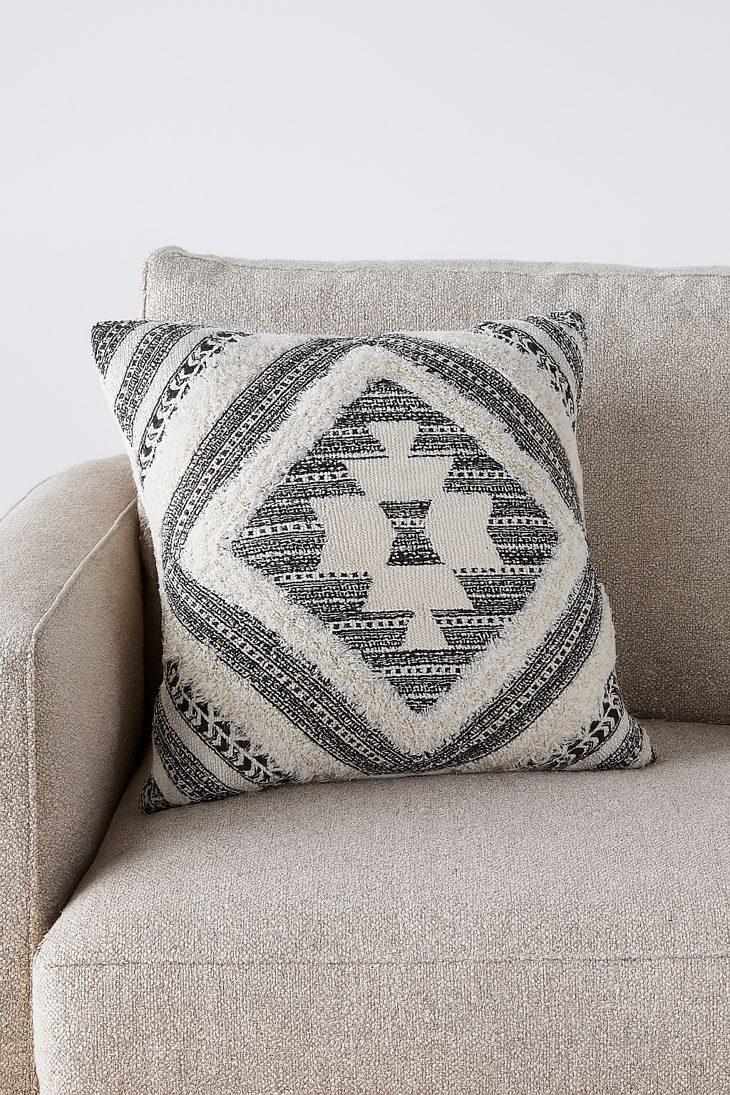 Black & White Tufted Boho 20-Inch Throw Pillow
