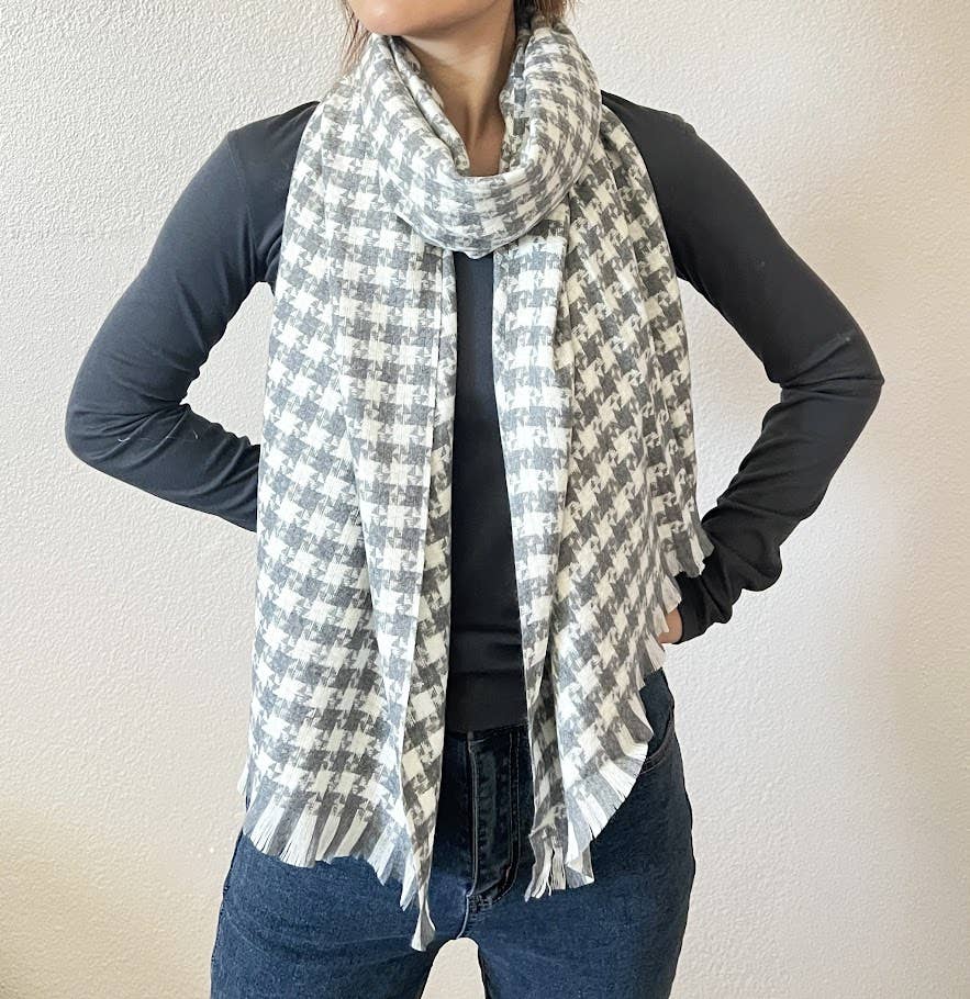 Grey Windmill Pattern Woven Cashmere Scarf
