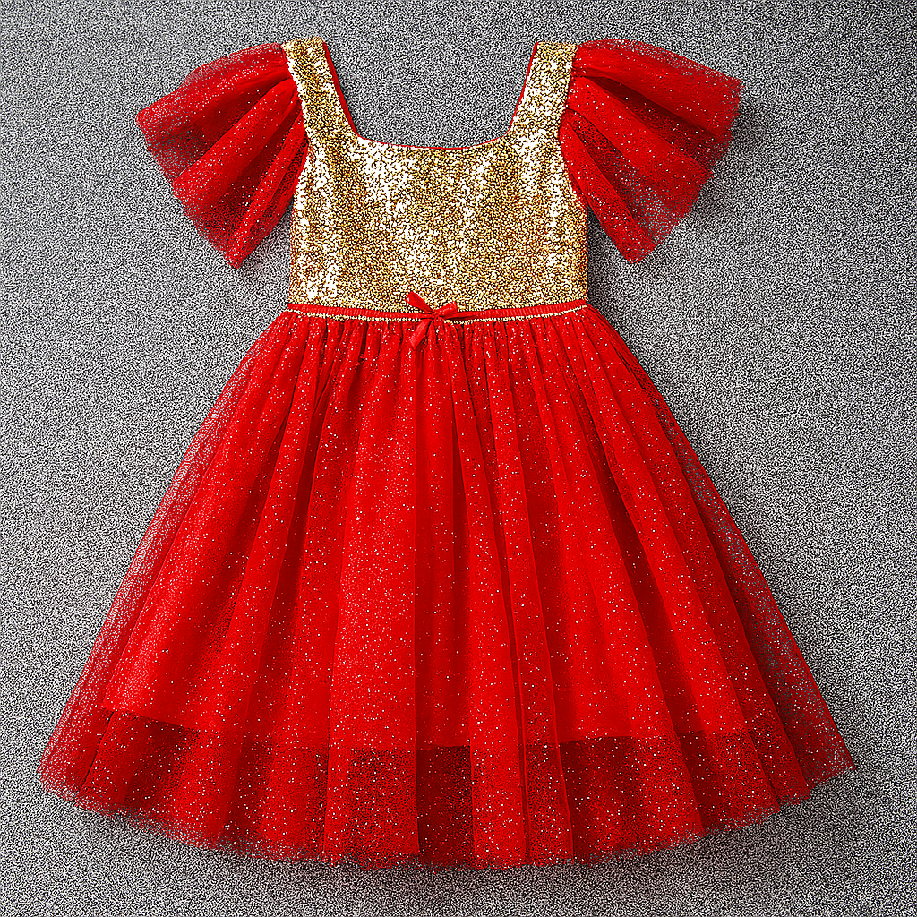 Red Gold Sequin Girl Dress