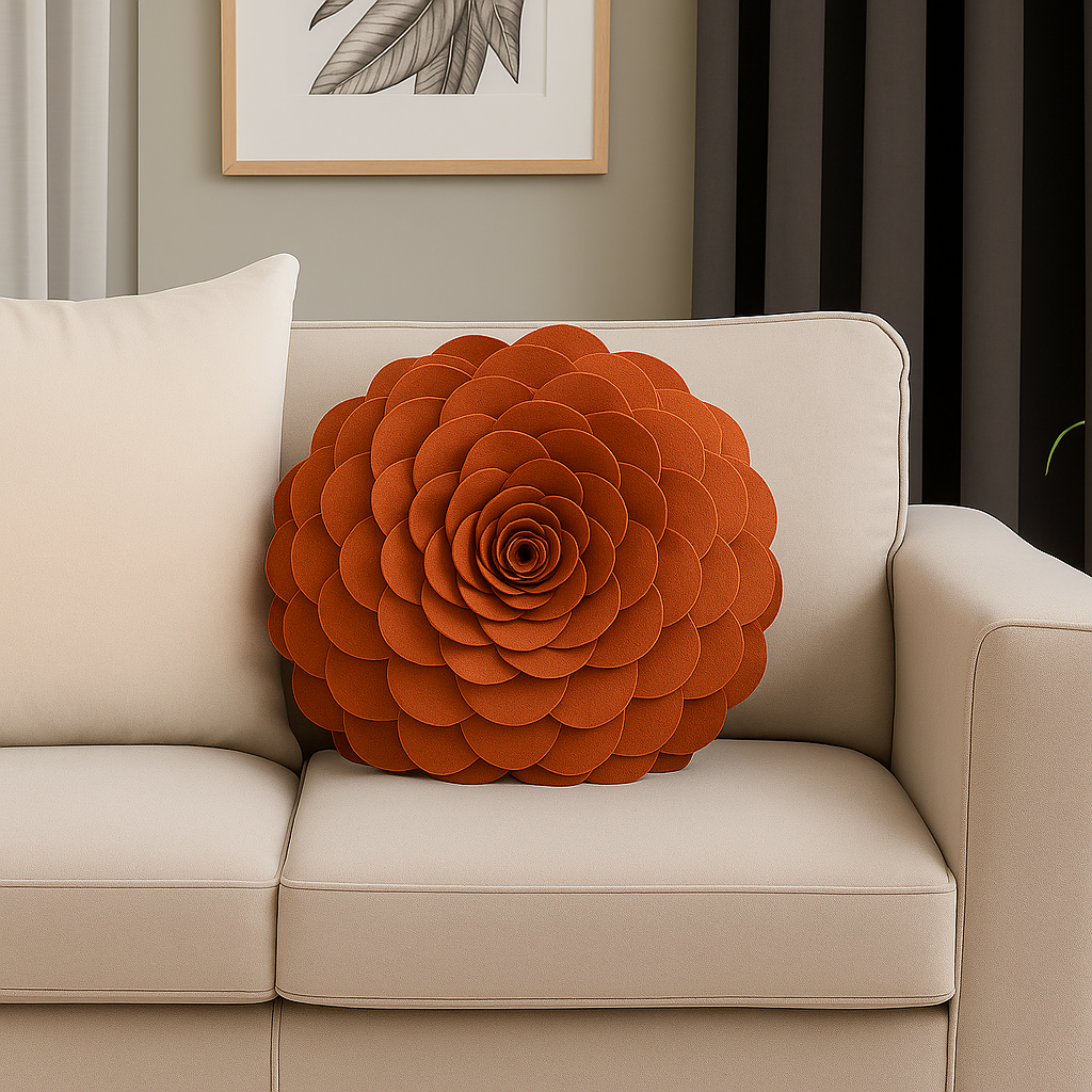 Terracotta 3D Rose Flower Petal Decorative Throw Pillow