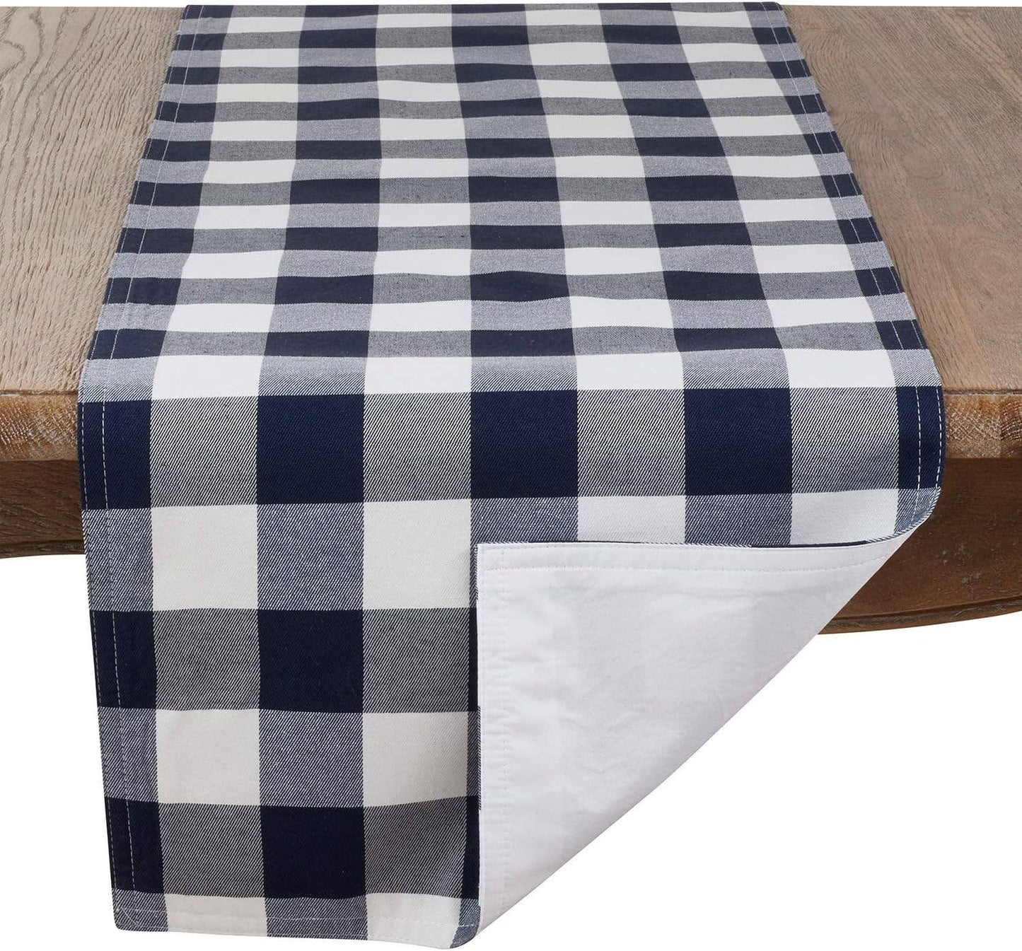 5026 - Navy and White Cotton 16x72 In Table Runner