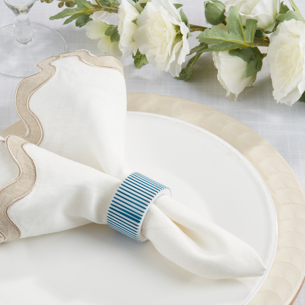 Blue Ribbed Resin Napkin Ring Holder