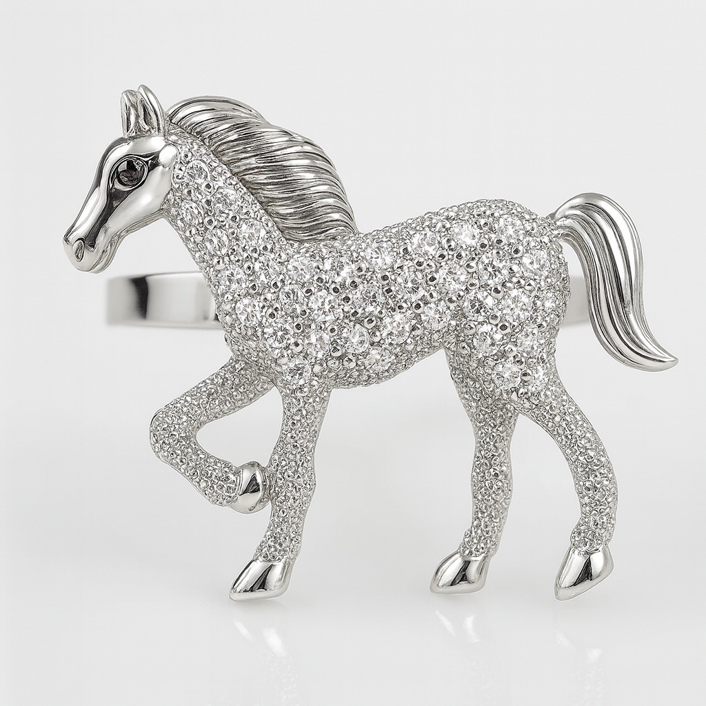 Silver Bejeweled Horse Napkin Ring – Equestrian Charm