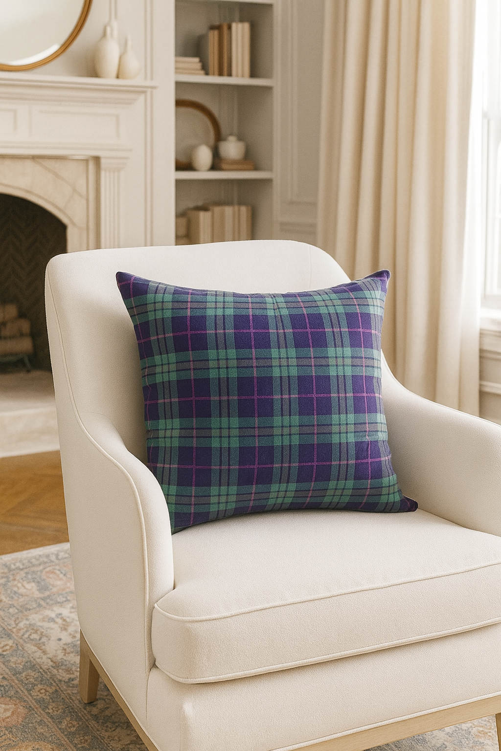 Green Rustic Tartan Plaid Cotton 18" Throw Pillow