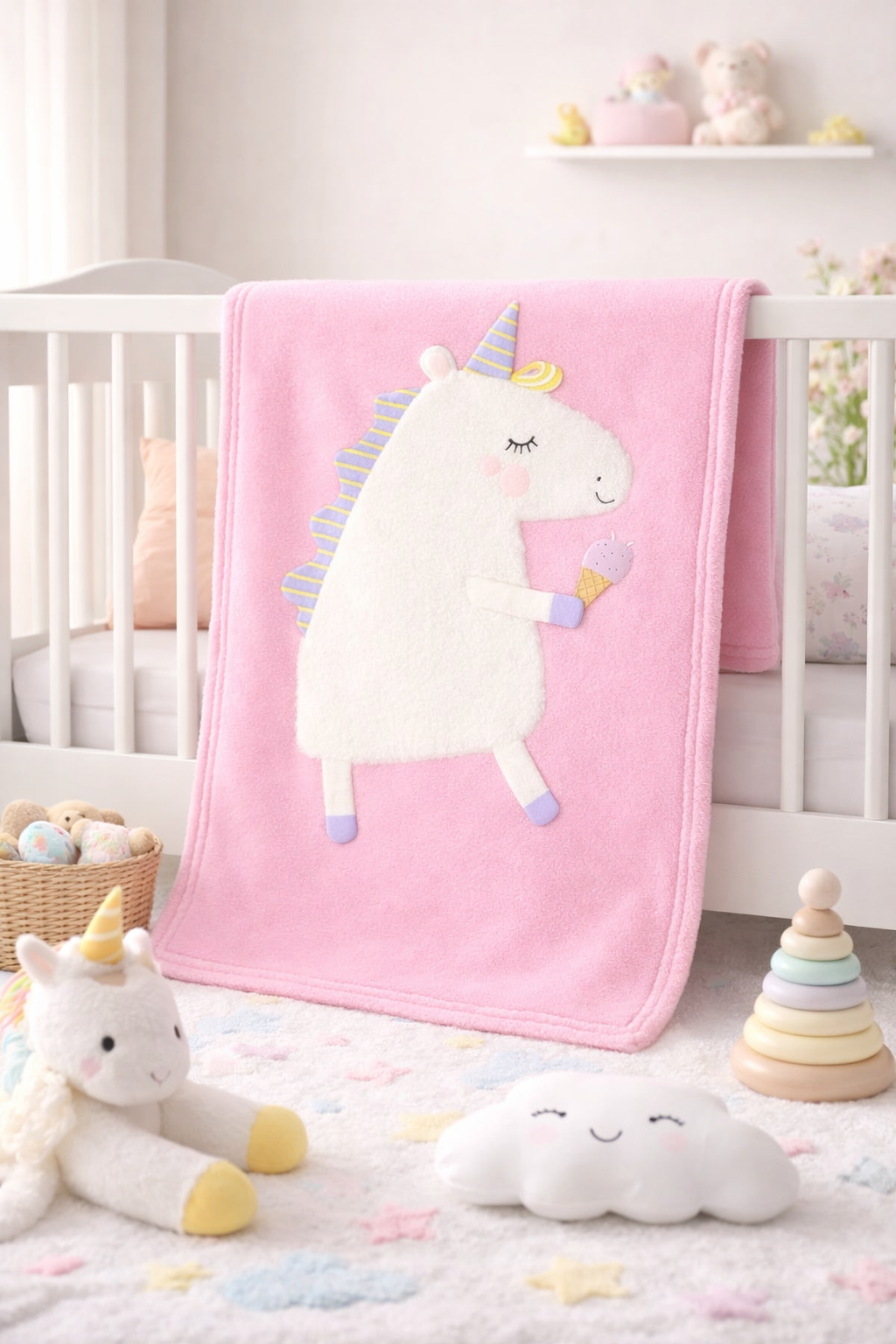 Pink Unicorn Crib Nursery Blanket