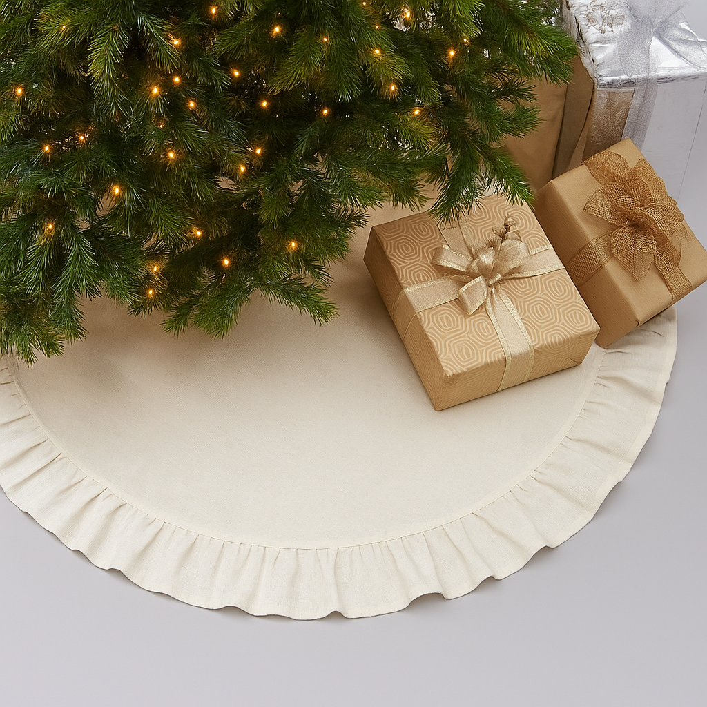 Ivory Ruffled Burlap 53" Round Tree Skirt