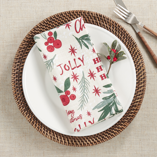 2128 - Holly Christmas Cotton 20" Dinner Napkin
