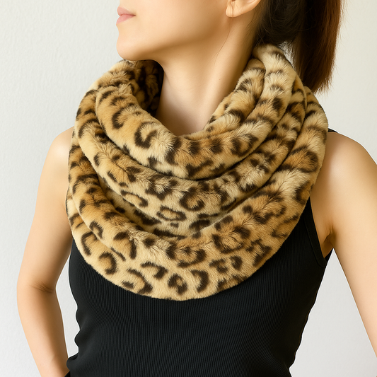 Elegant Faux Fur Leopard Infinity Tube Scarf