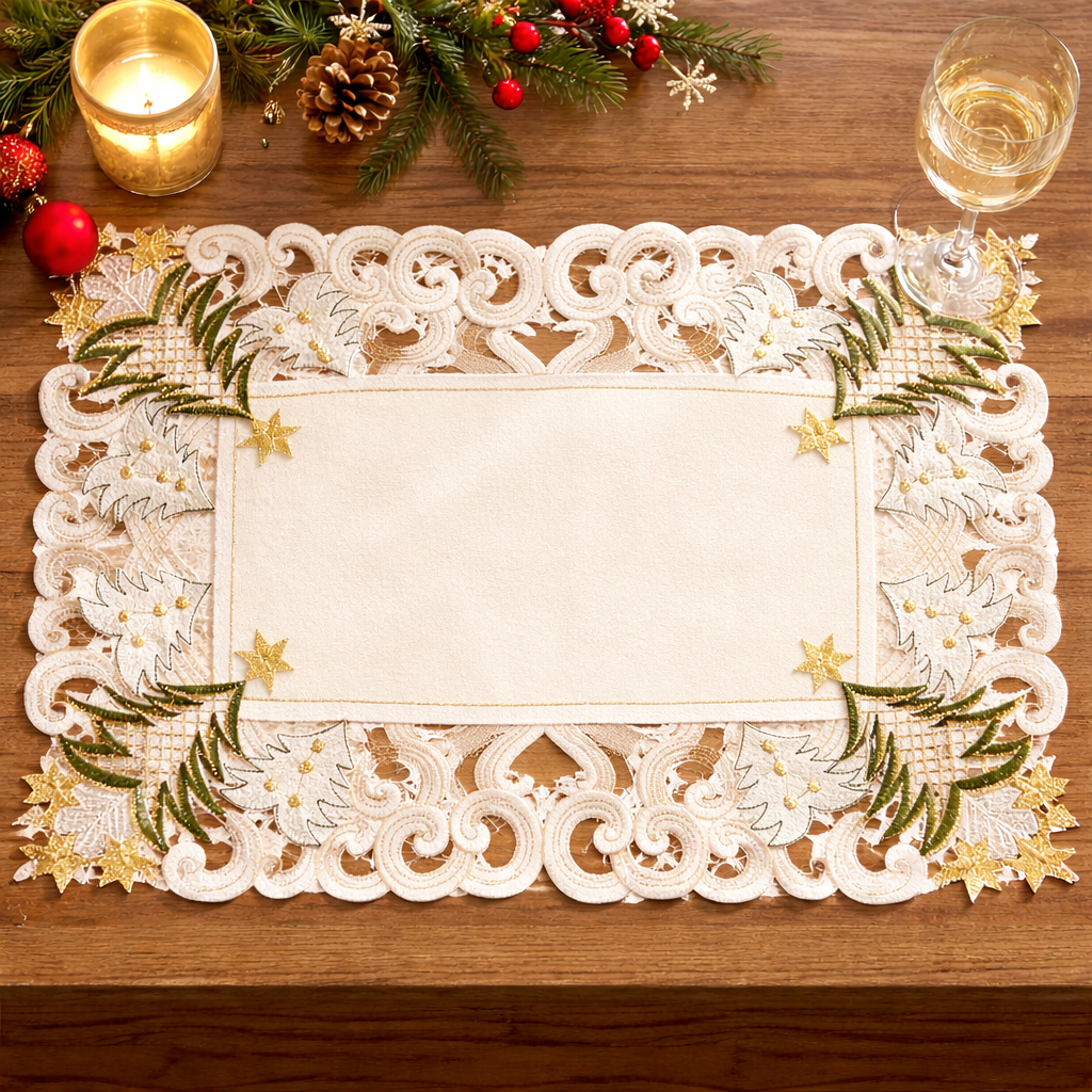 Ivory Embroidered Christmas Tree 14x20 Placemat