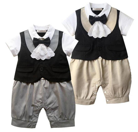 Grey Tux Cotton Baby Romper