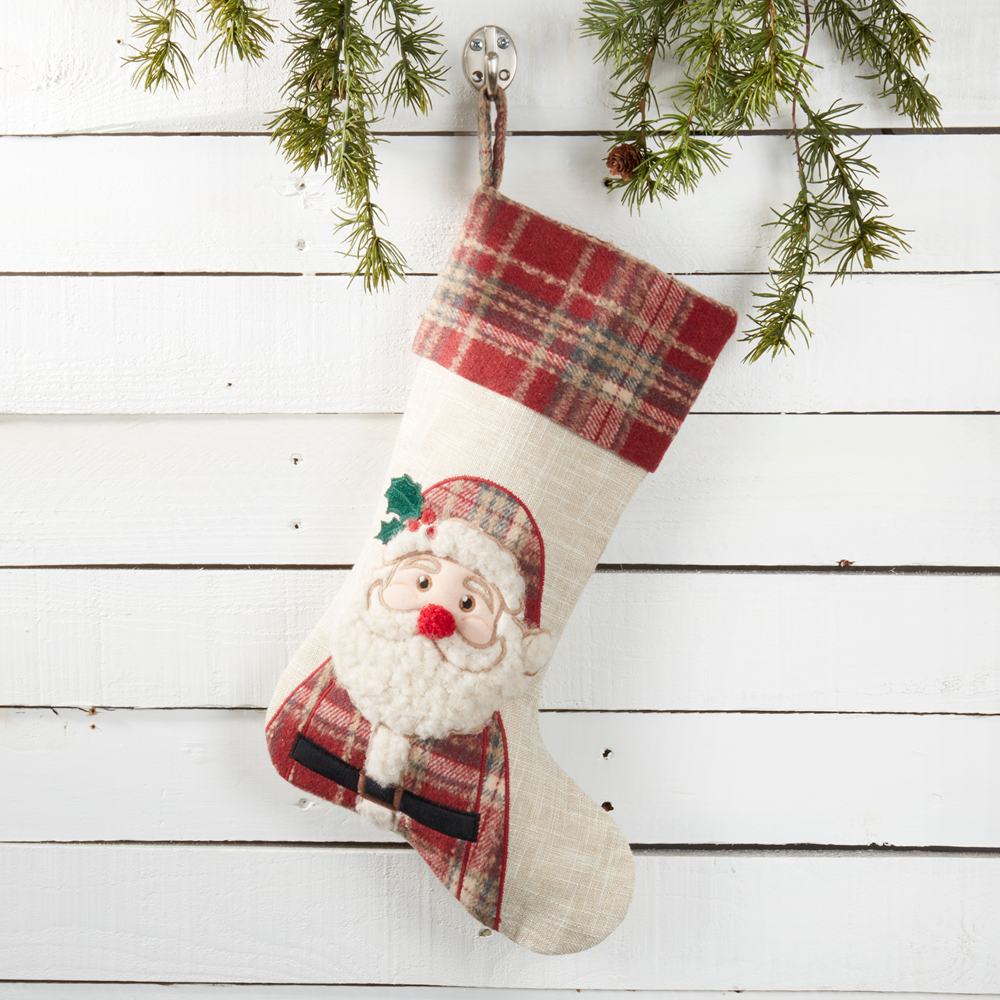 3244 - Classic Plaid Santa Christmas Stocking