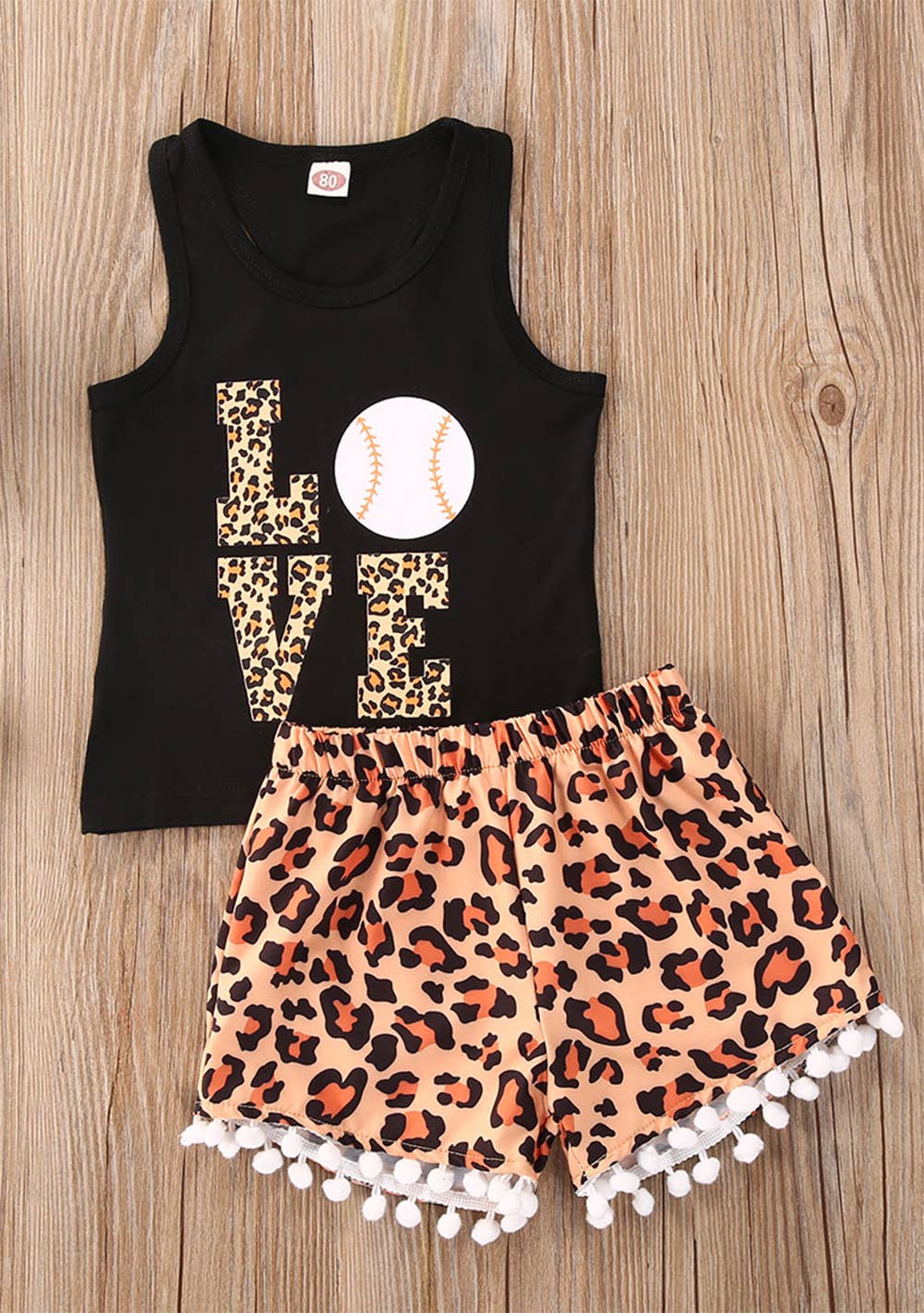 Leopard Love Baseball 2pcs Baby Outfit