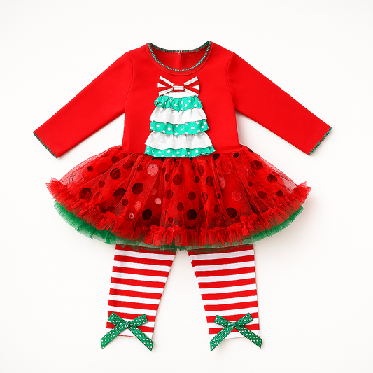 3D Christmas Tree Girl Tunic & Pants