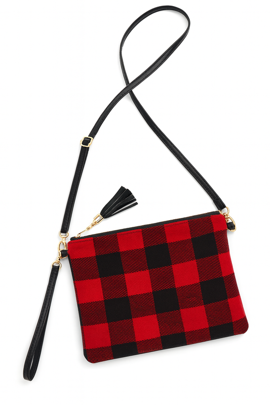 Red and Black Plaid Crossbody Clutch Pouch