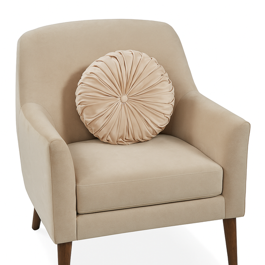 6005 - Natural Velvet Pintucked Filled 14" Round Pillow