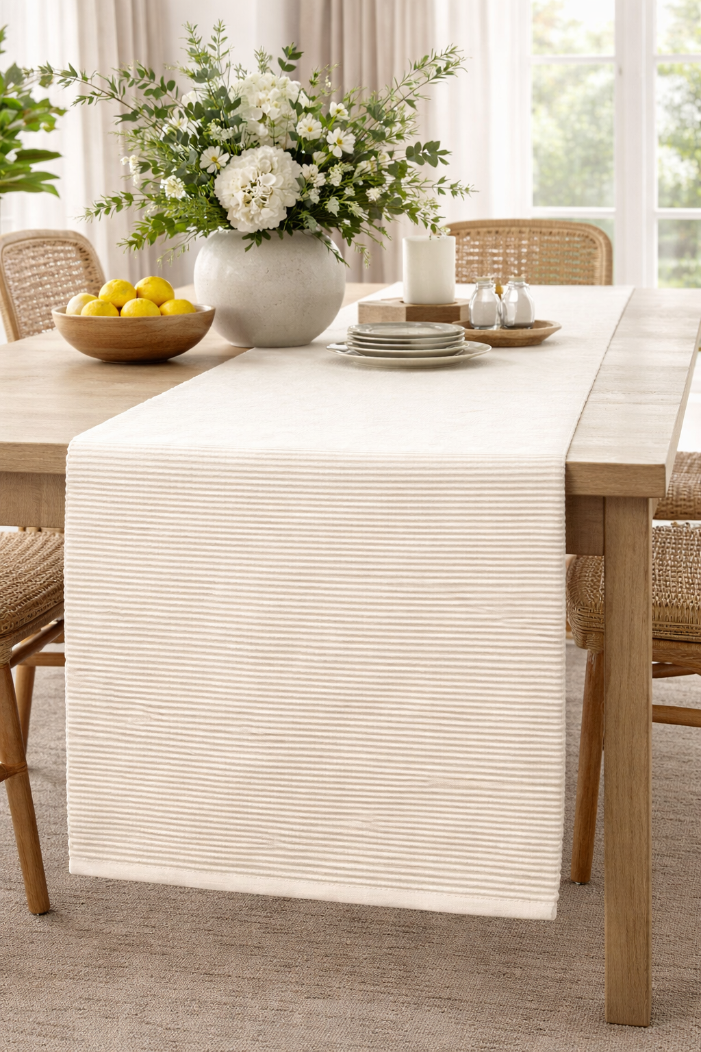 Natural Ribbon Cotton Table Runner - 13"X72"