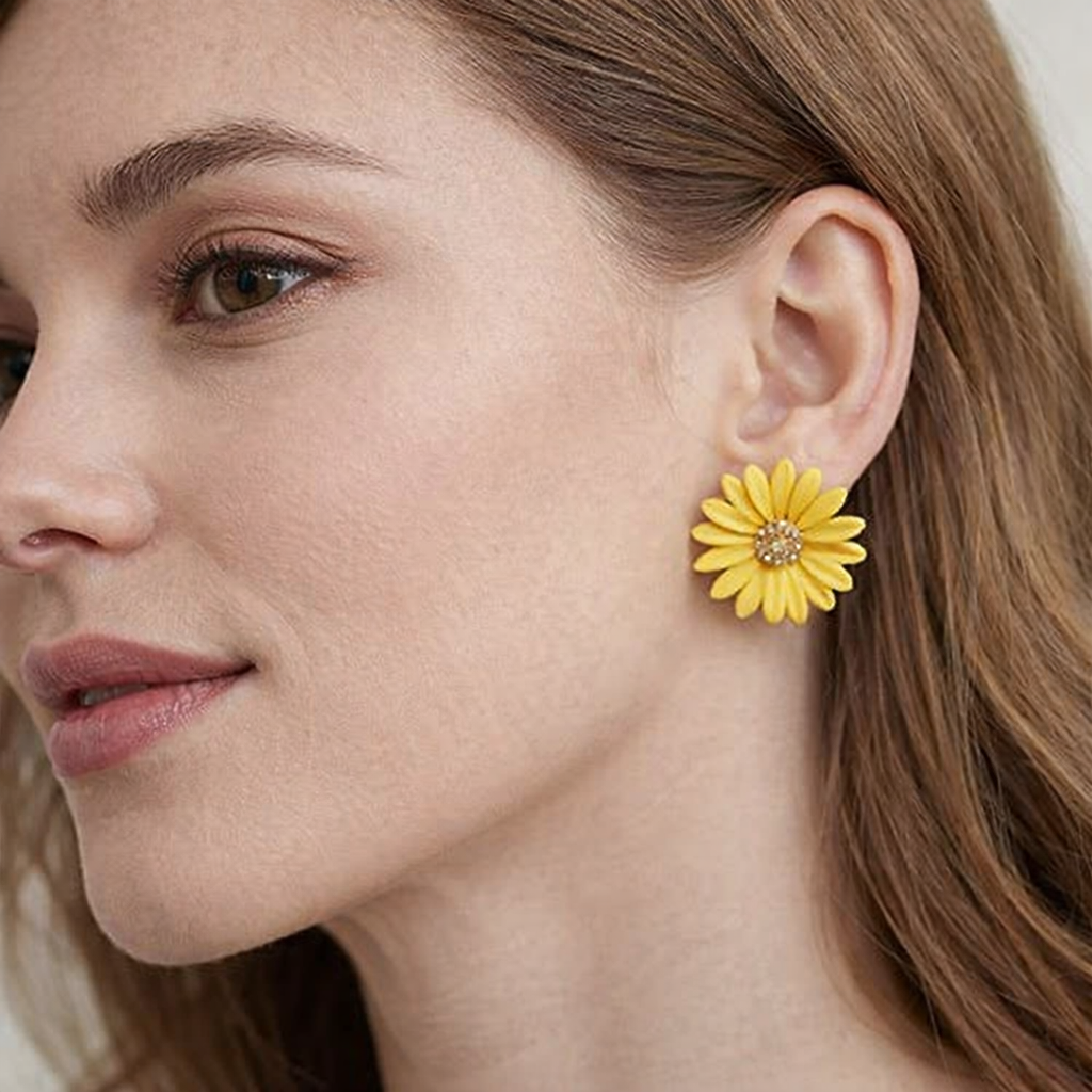 Yellow Boho Daisy Stud Earrings